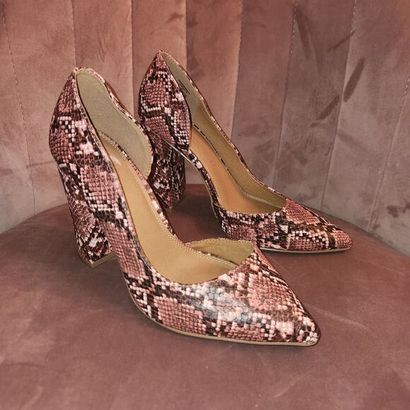 ASOS Womens Pink Snake Print Pointed Toe Chunky Half D'Orsay Heels Size 8 - Picture 1 of 6